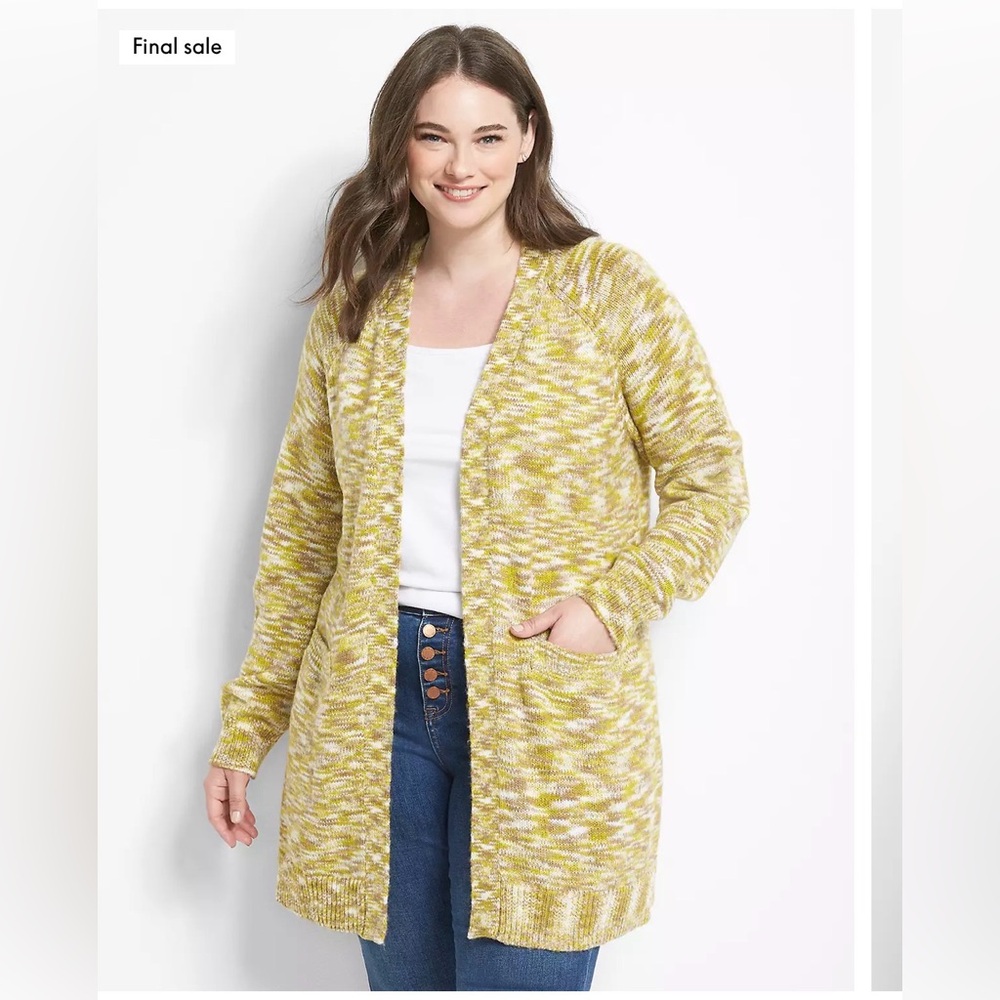 Lane Bryant Marled Yellow Cardigan Sweater